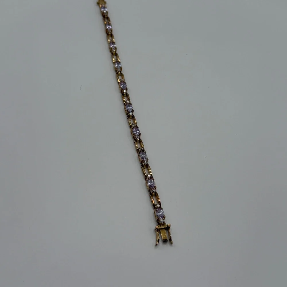 Gold Plated Sterling Silver Lavender Cubic‎ Zirconia Tennis Bracelet